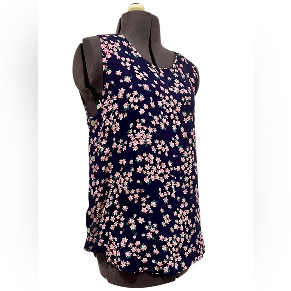 Nwt Draper James Blue/Pink Floral Side Button Sleeveless Tank Top Size Xs